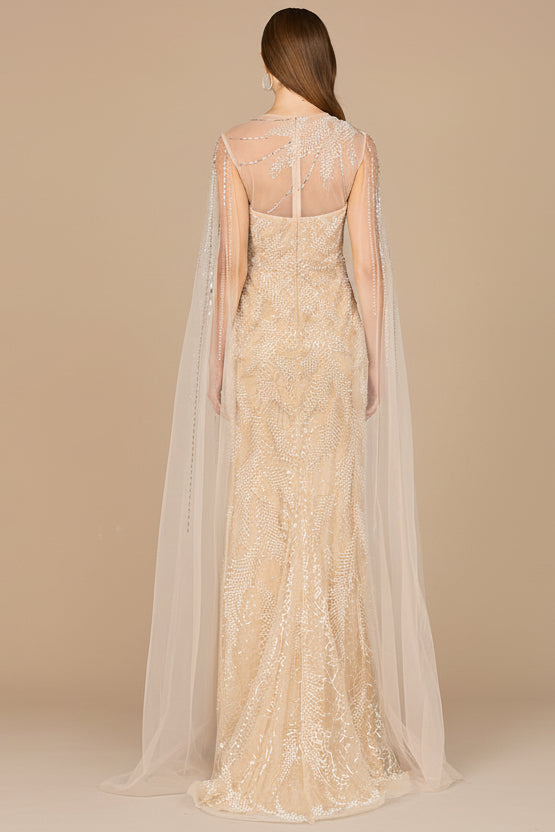 Long Cape Beaded Gown Lara New York