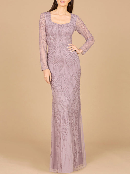 V Neck Beaded Long Sleeve Dress Lara New York