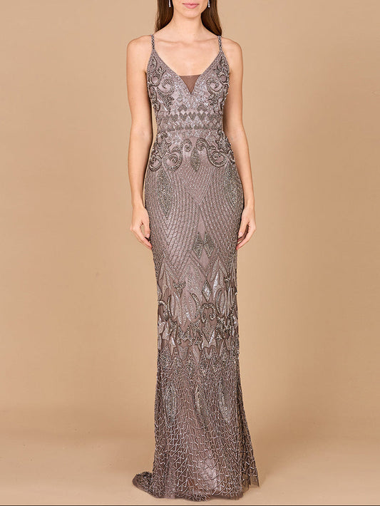 Sleeveless V-Neck Beaded Dress Lara New York
