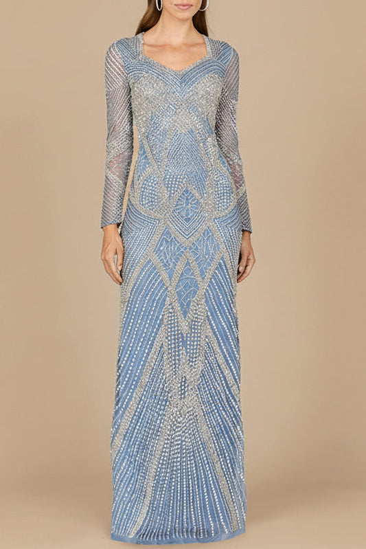 V Neck Beaded Long Sleeve Dress Lara New York