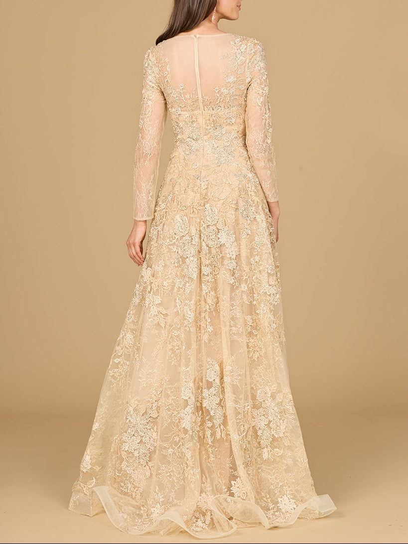 Lace Ballgown with Long Sleeves Lara New York