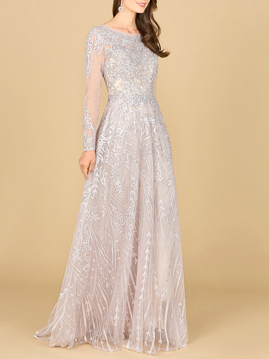 Long Sleeve High Neck Gown Lara New York