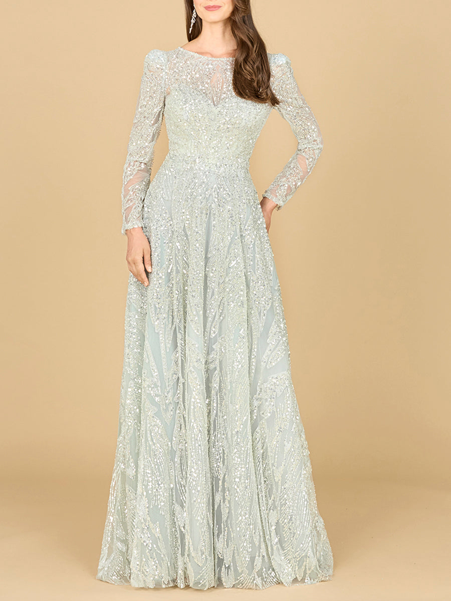 Long Sleeve Beaded Lace Gown Lara New York