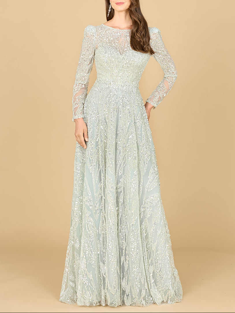 Long Sleeve Beaded Lace Gown Lara New York