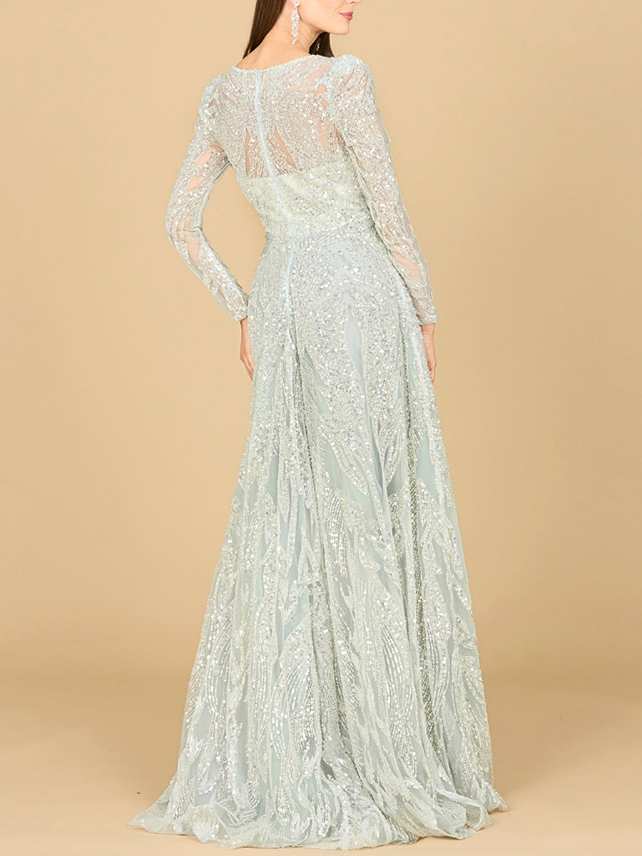Long Sleeve Beaded Lace Gown Lara New York