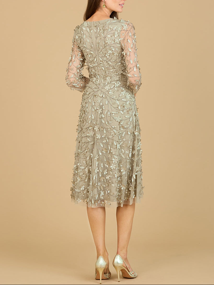 Flowing, 3D Embroidered Midi Dress with Sleeves Lara New York