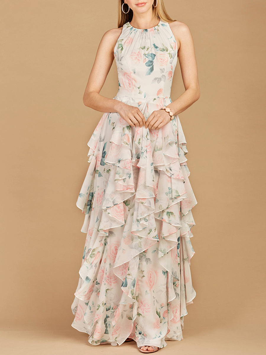 High Neck, Ruffled Skirt Printed Dress - OUTLET Lara New York