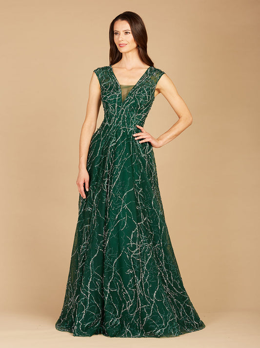 V-Neck Beaded Ball Gown OUTLET Lara New York