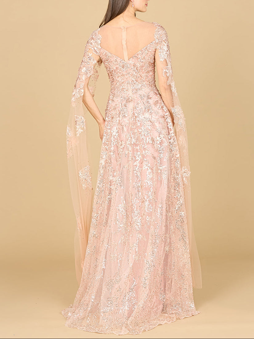 Lace Gown with Cape Sleeves, Sweetheart Neckline | 29300 Lara New York