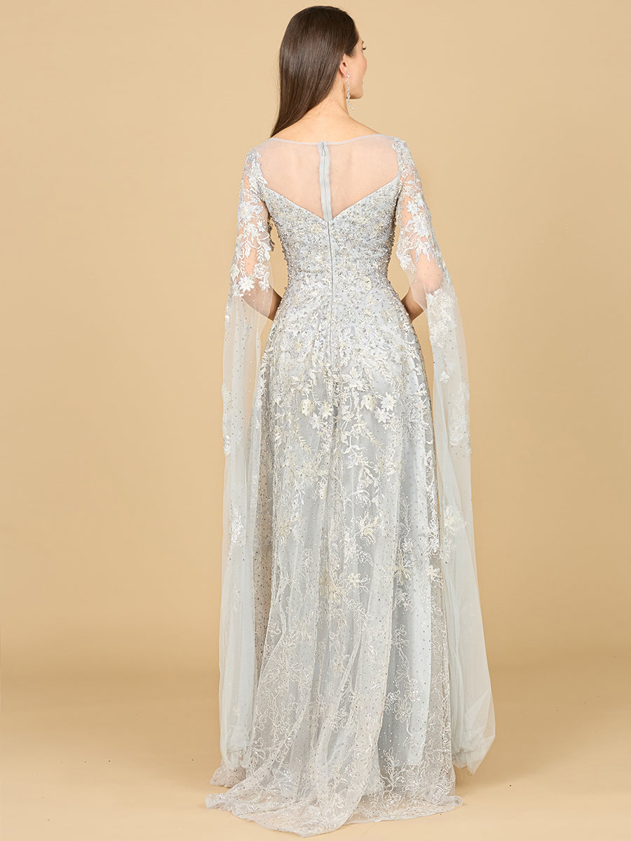 Lace Gown with Cape Sleeves, Sweetheart Neckline | 29300 Lara New York