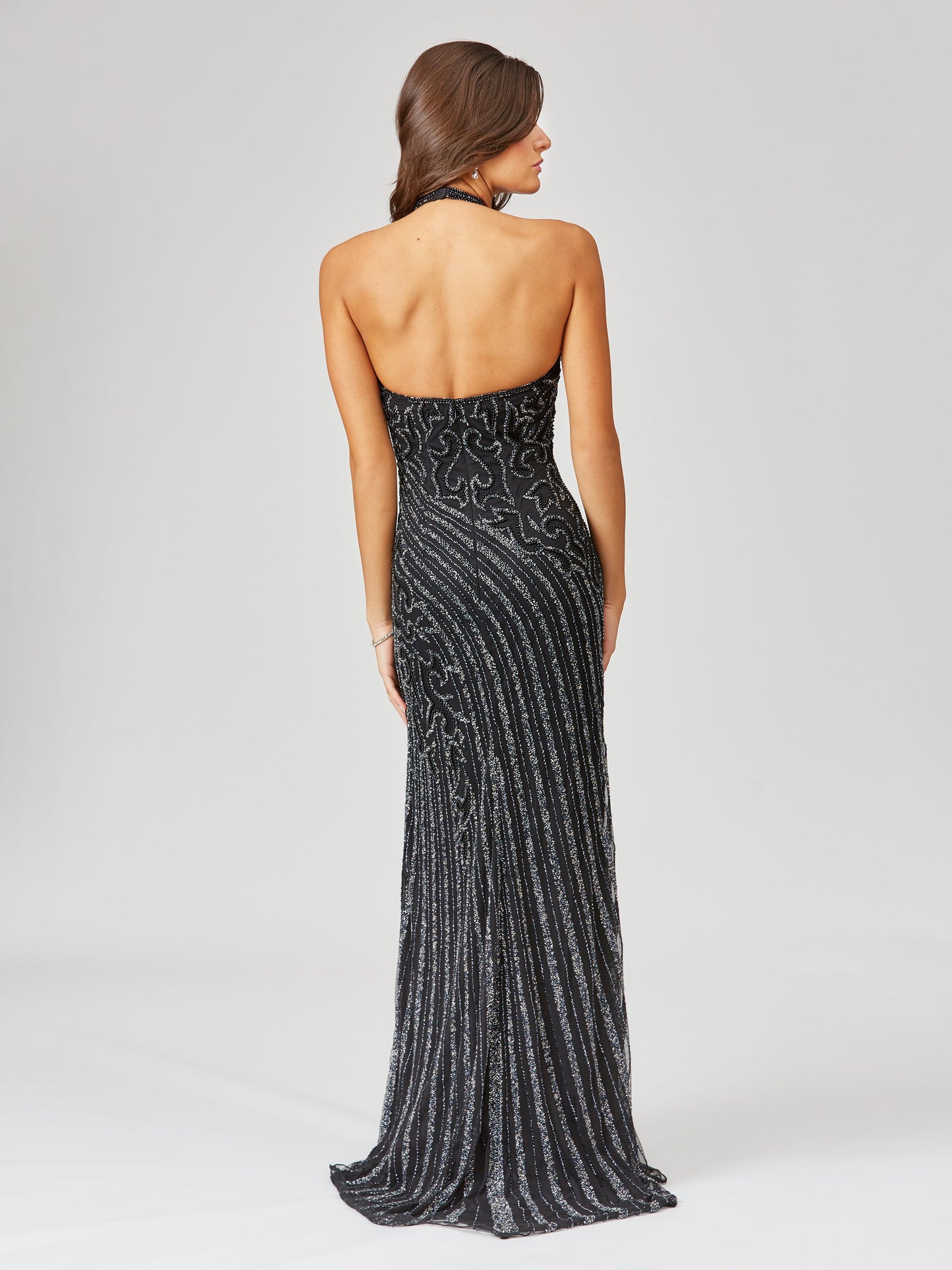 Giselle Beaded Halter Gown with Slit Lara New York