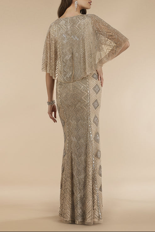 Lara 29397 - Cape Sleeve V-Neck Beaded Gown  - OUTLET Lara New York
