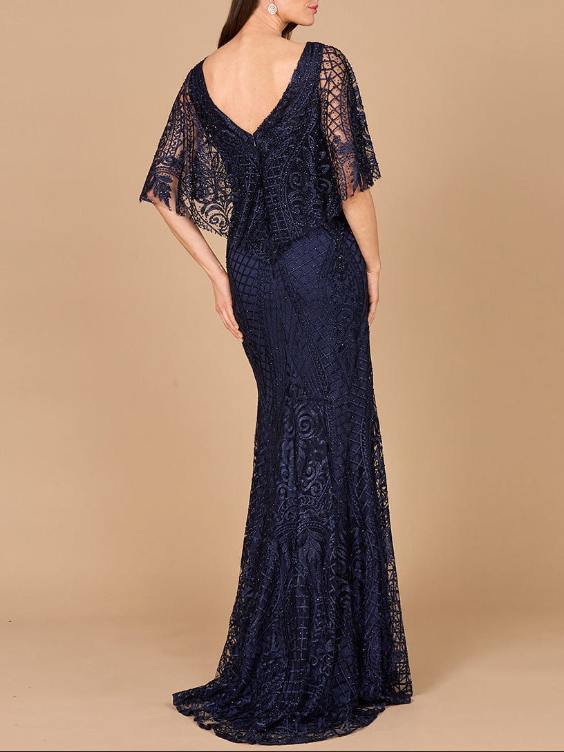 Lara 29673 - Cape Sleeve Mermaid Gown Lara New York