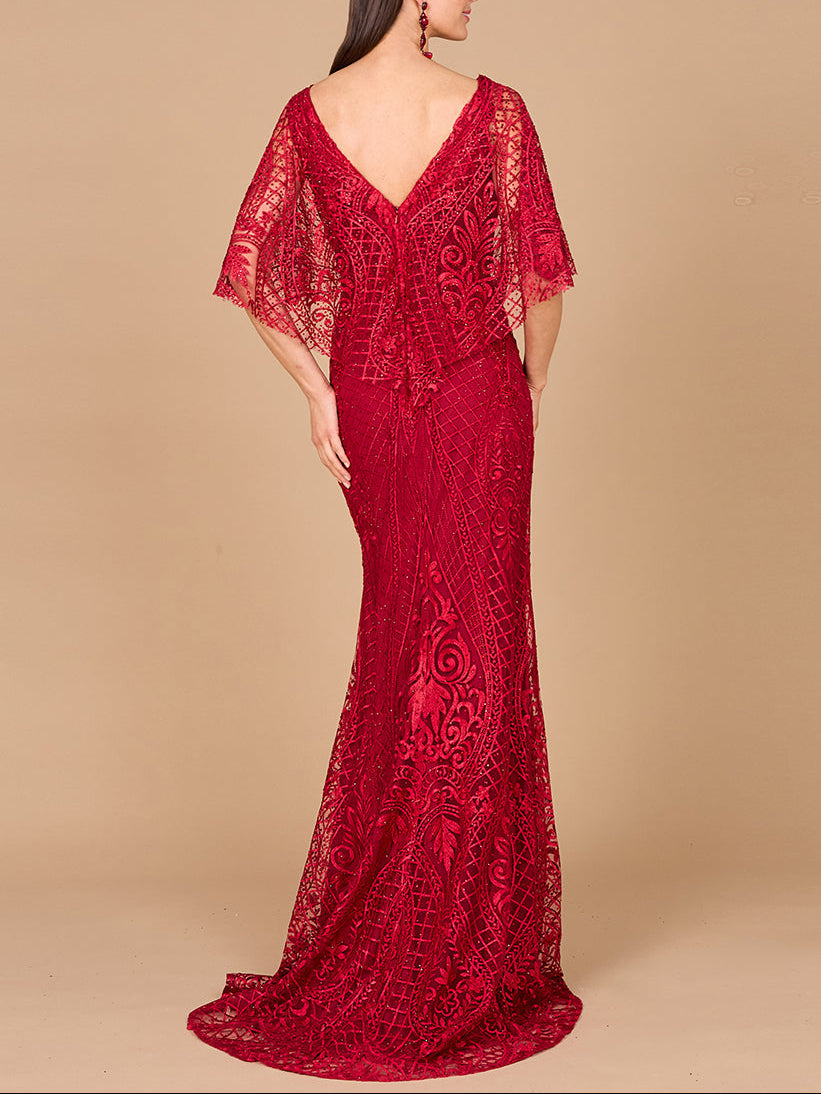Lara 29673 - Cape Sleeve Mermaid Gown Lara New York