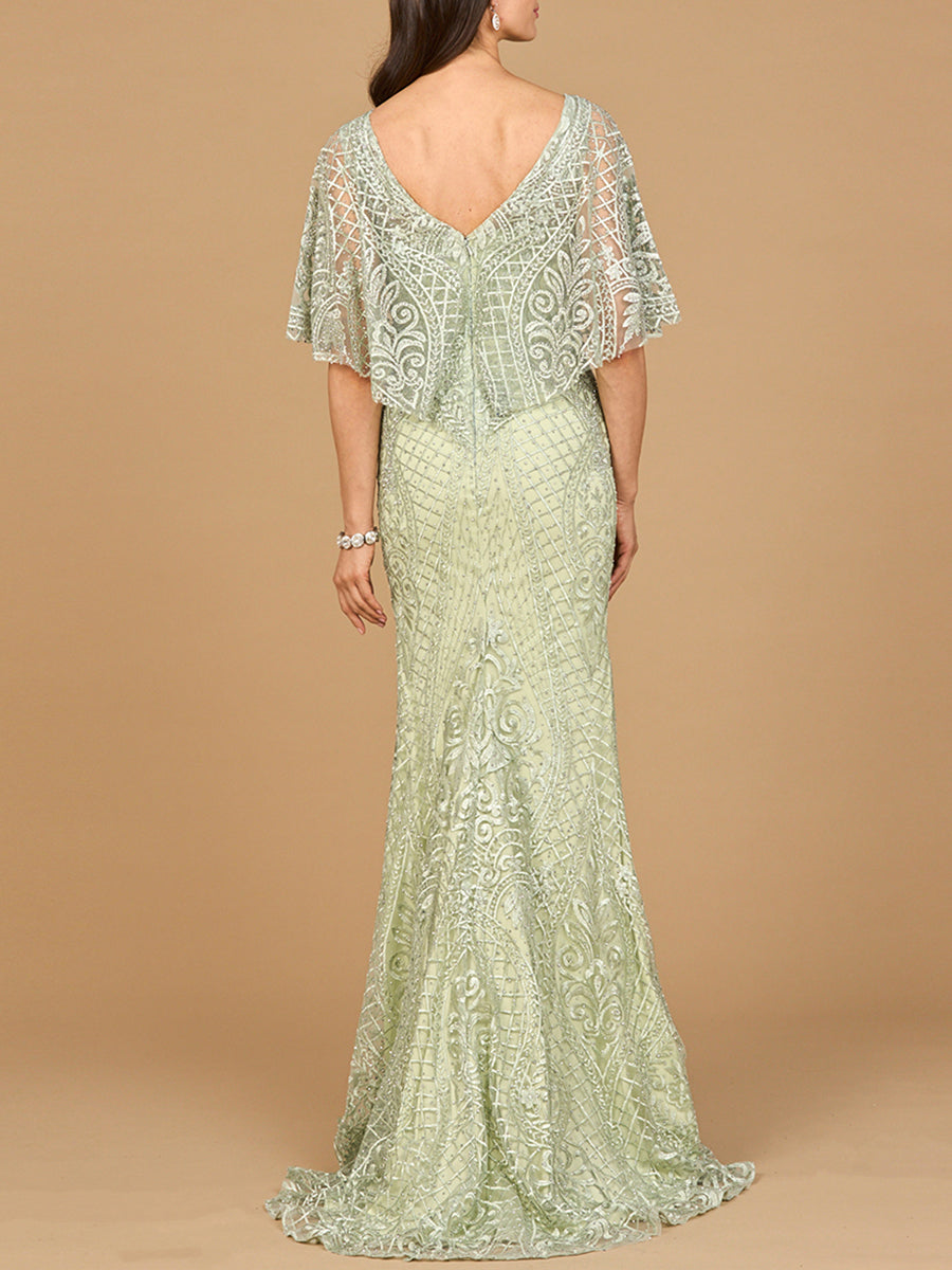 Lara 29673 - Cape Sleeve Mermaid Gown Lara New York