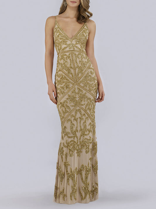 Lara 29744 - Spaghetti Strap Beaded Dress Lara New York