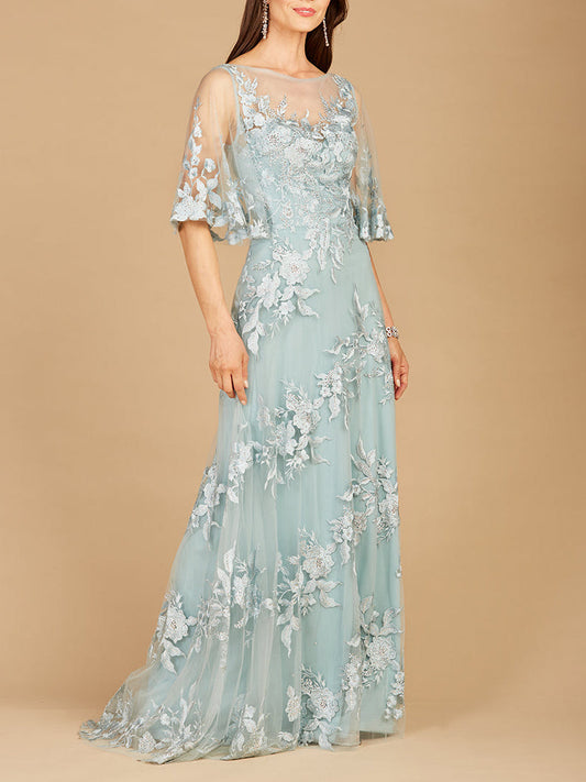 Cape Sleeves A-line Lace Gown Lara New York