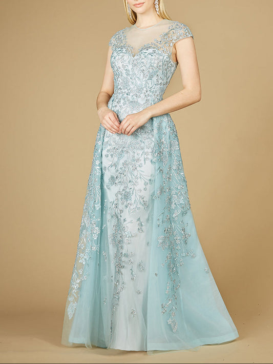 Lara 29798 - Floral Appliques high neck ball gown Lara New York