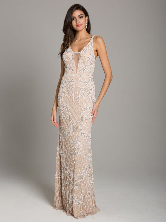 Lara Beverly Long Beaded Low Back V Neck Sleeveless Dress Lara New York