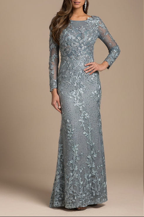 Lara 29924 - Long Sleeve Lace Dress With Lace Appliques Lara New York