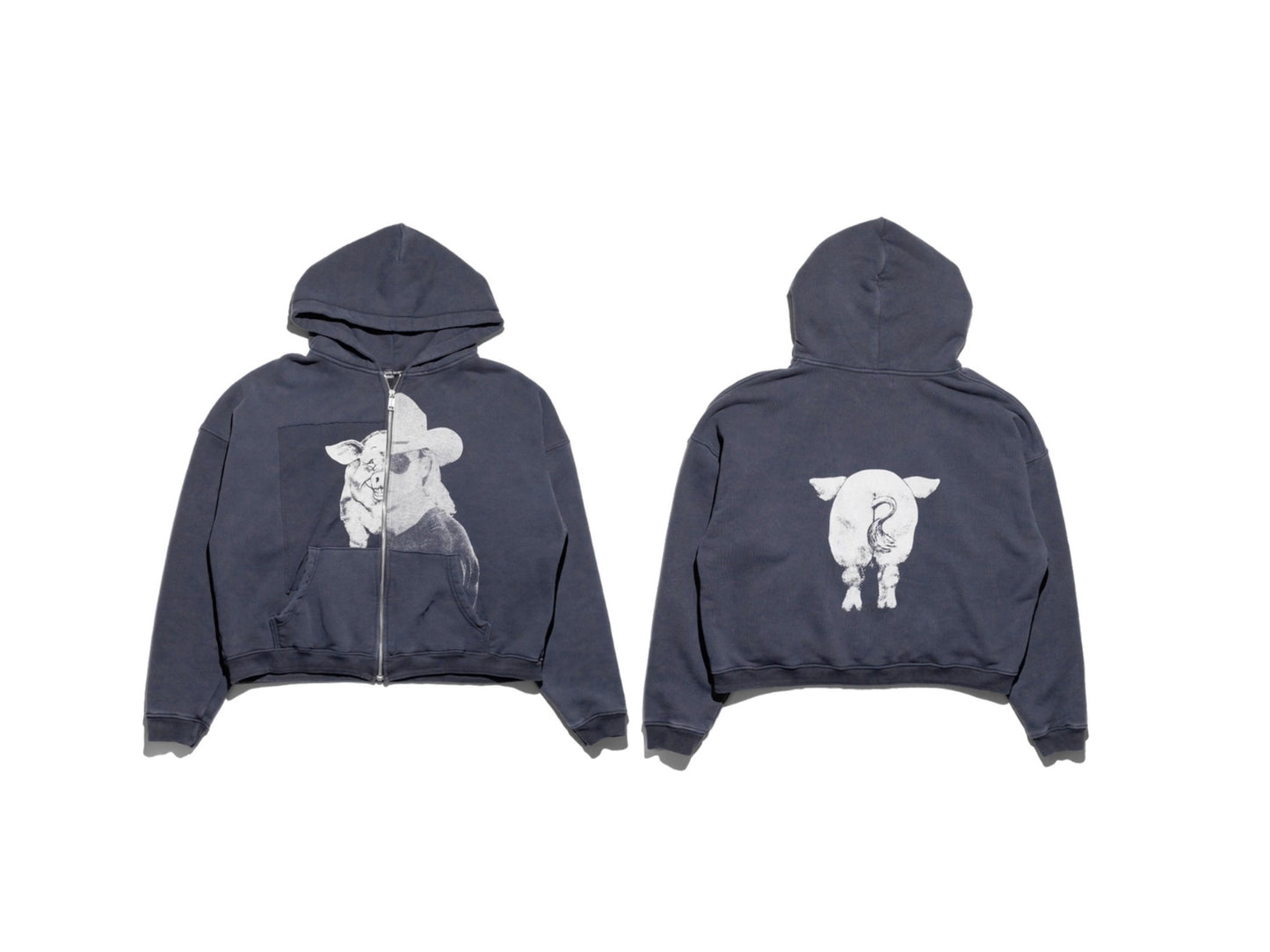 Cowboy Pig Graphic Oversized Hoodie - Vintage Zip-Up Streetwear | LuxuryUrbanwear - Luxuryurbanwear