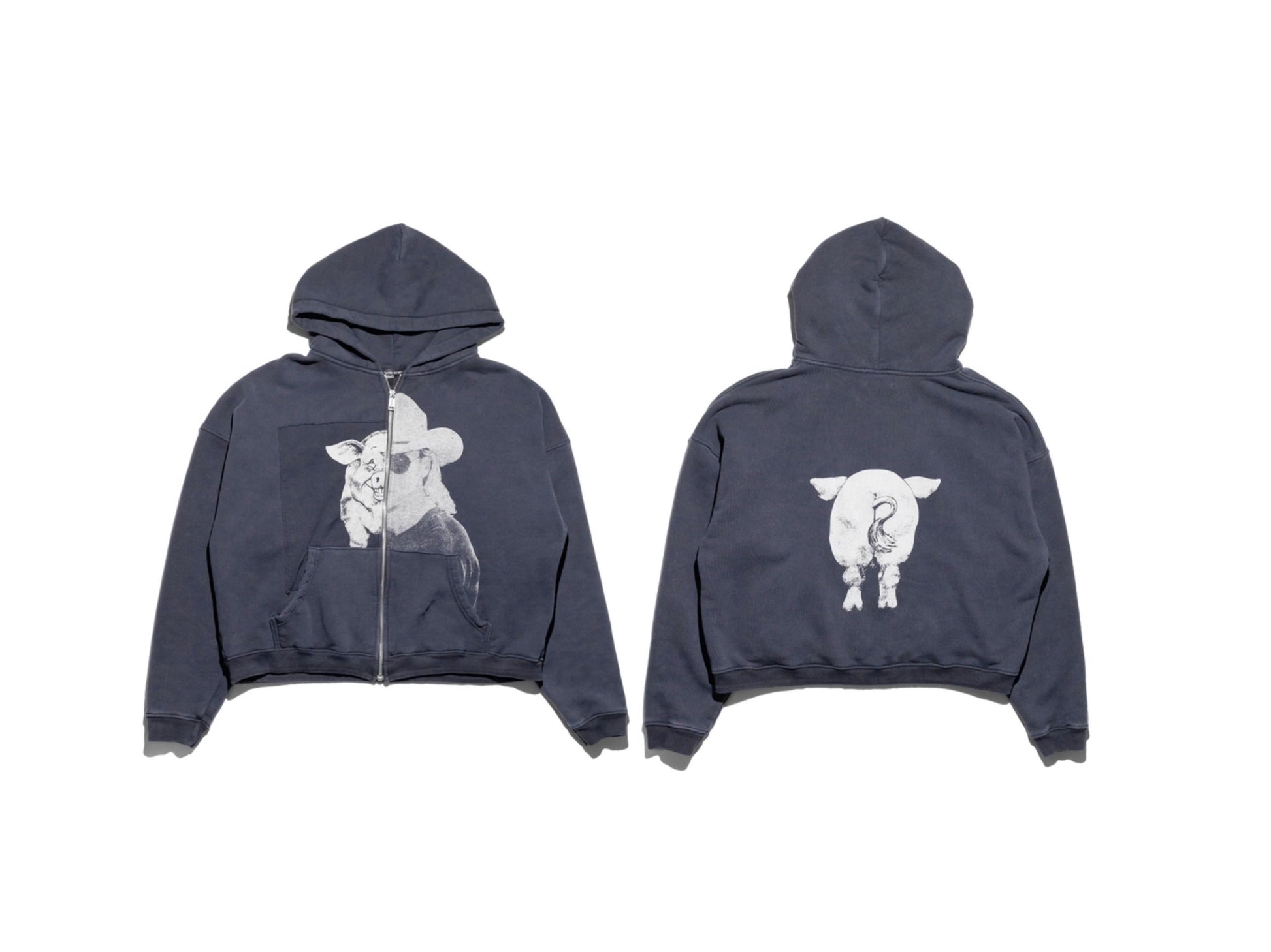 Cowboy Pig Graphic Oversized Hoodie - Vintage Zip-Up Streetwear | LuxuryUrbanwear - Luxuryurbanwear