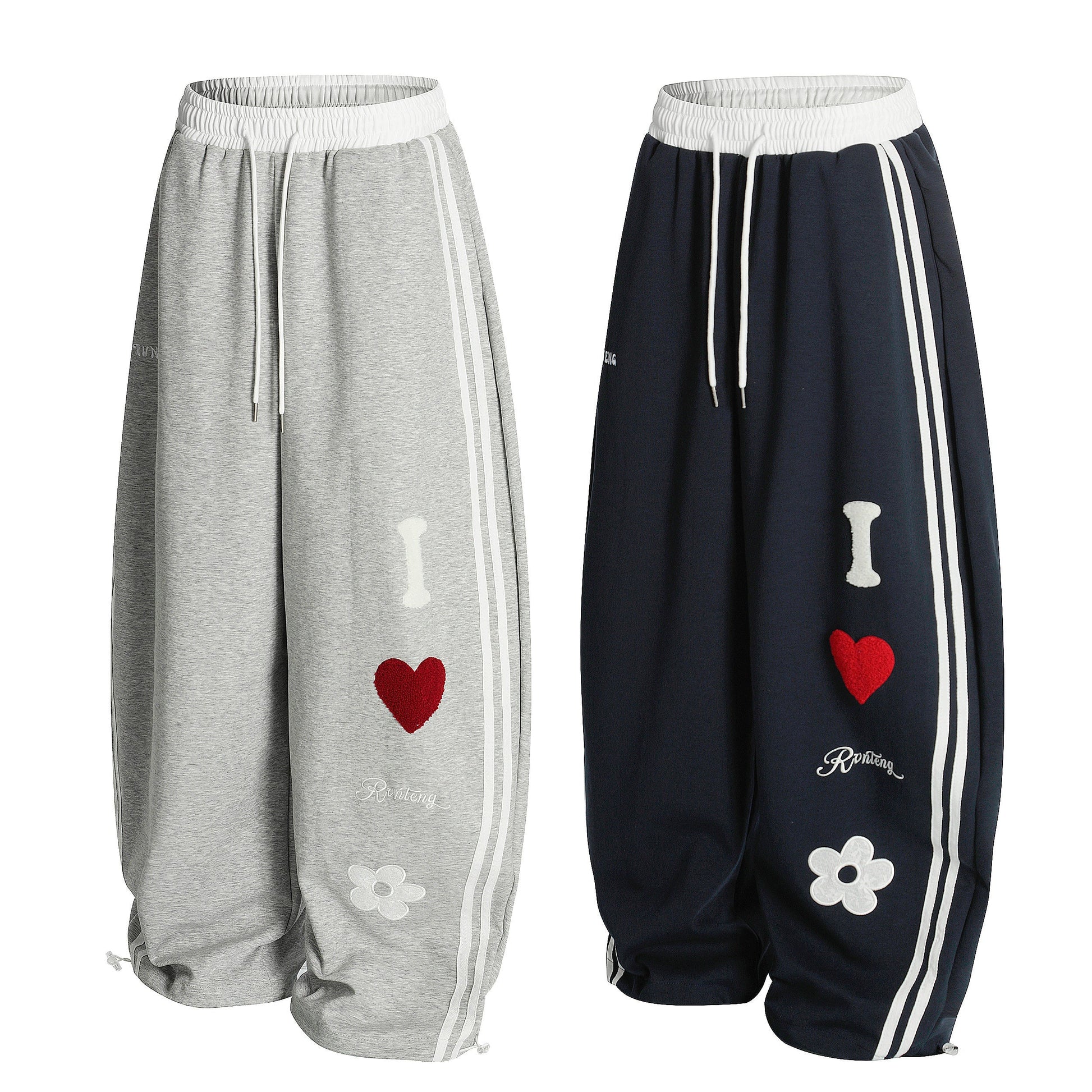 Love Track | Heart Patch Wide-Leg Track Pants - Luxuryurbanwear