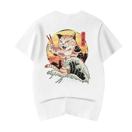 YeT013 Sushi Eating Cat Tee
