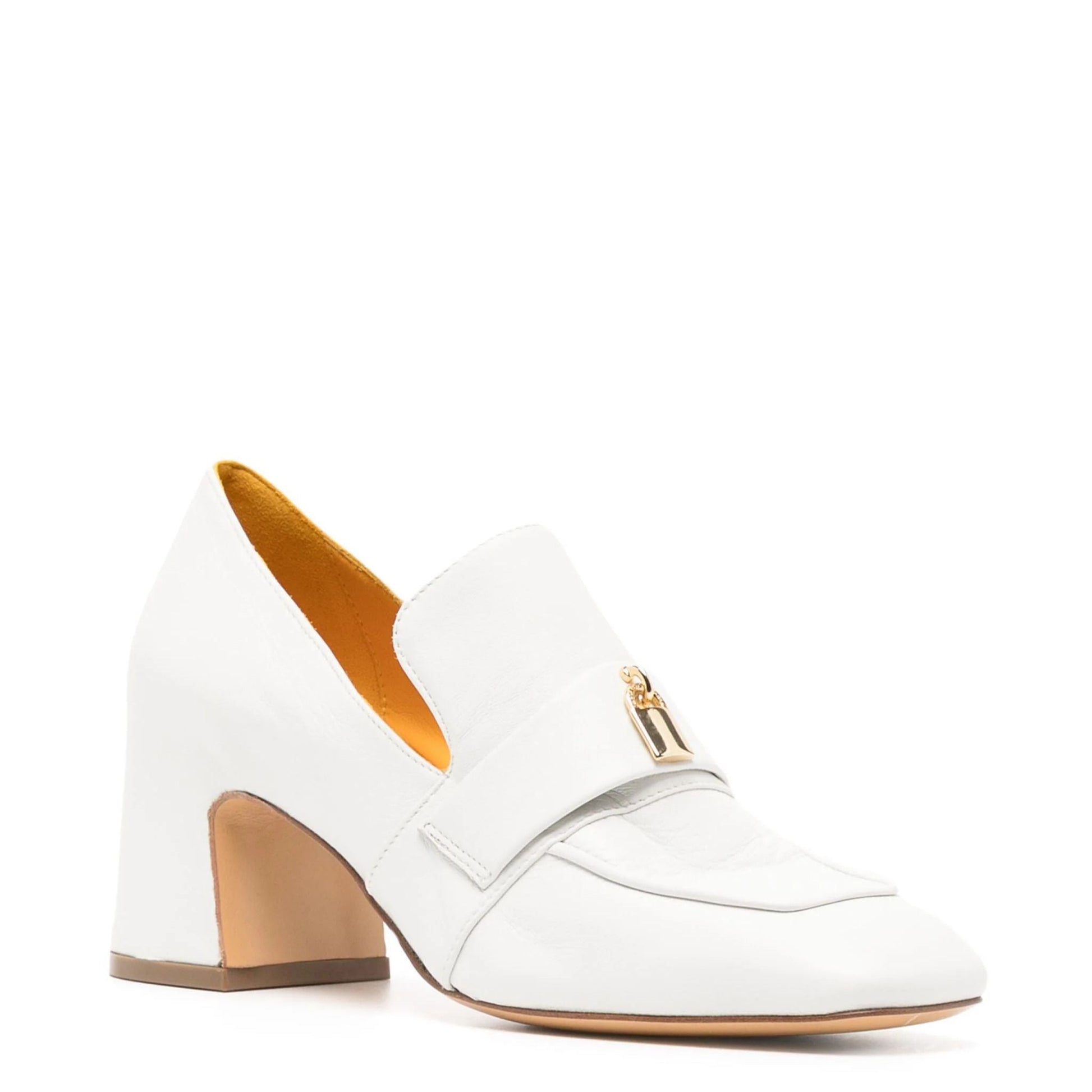 White Leather Lock Heel Loafer Madison Maison