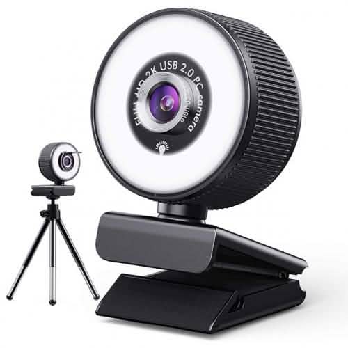 2K HD Webcam with Built-In 18 LED Adjustable Ring Light and Microphone DailySale