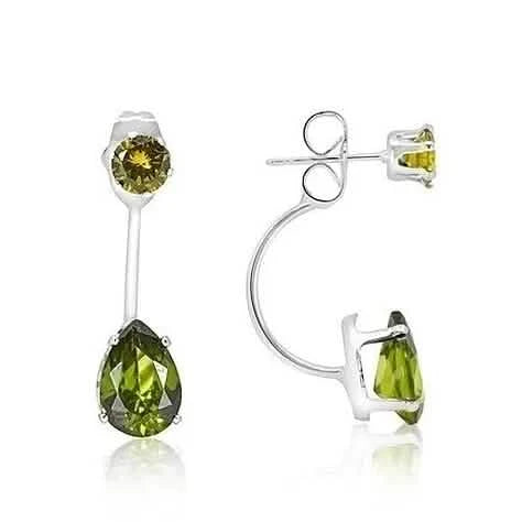 3 Carat Elegant Sterling Silver Green Tear Drop Elements Hanging Stud Earrings DailySale