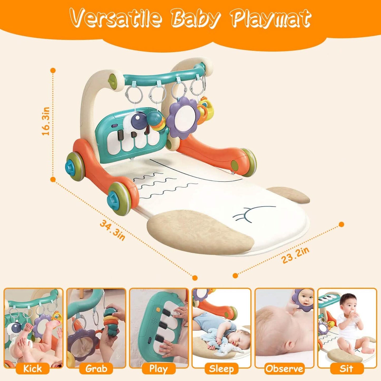3-in-1 Baby Gym Playmat with Learning Walker for 0-12 Months Old DailySale
