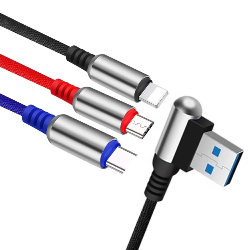 3-In-1 Charging Cable USB to Micro USB + Type C + Lightning Charging Cable Fast Charging DailySale