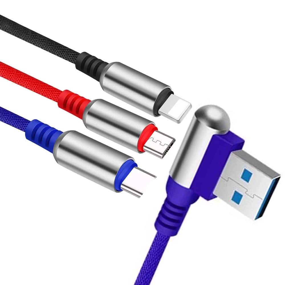 3-In-1 Charging Cable USB to Micro USB + Type C + Lightning Charging Cable Fast Charging DailySale