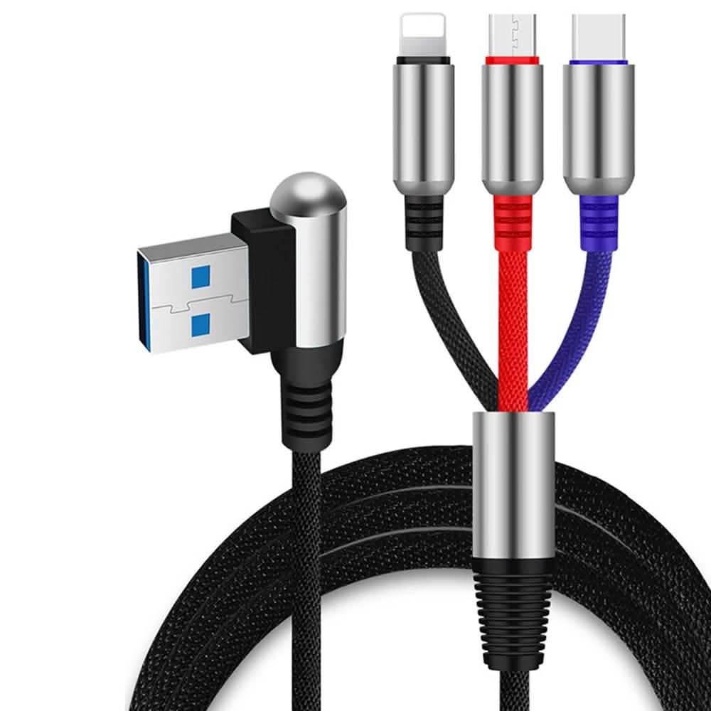 3-In-1 Charging Cable USB to Micro USB + Type C + Lightning Charging Cable Fast Charging DailySale
