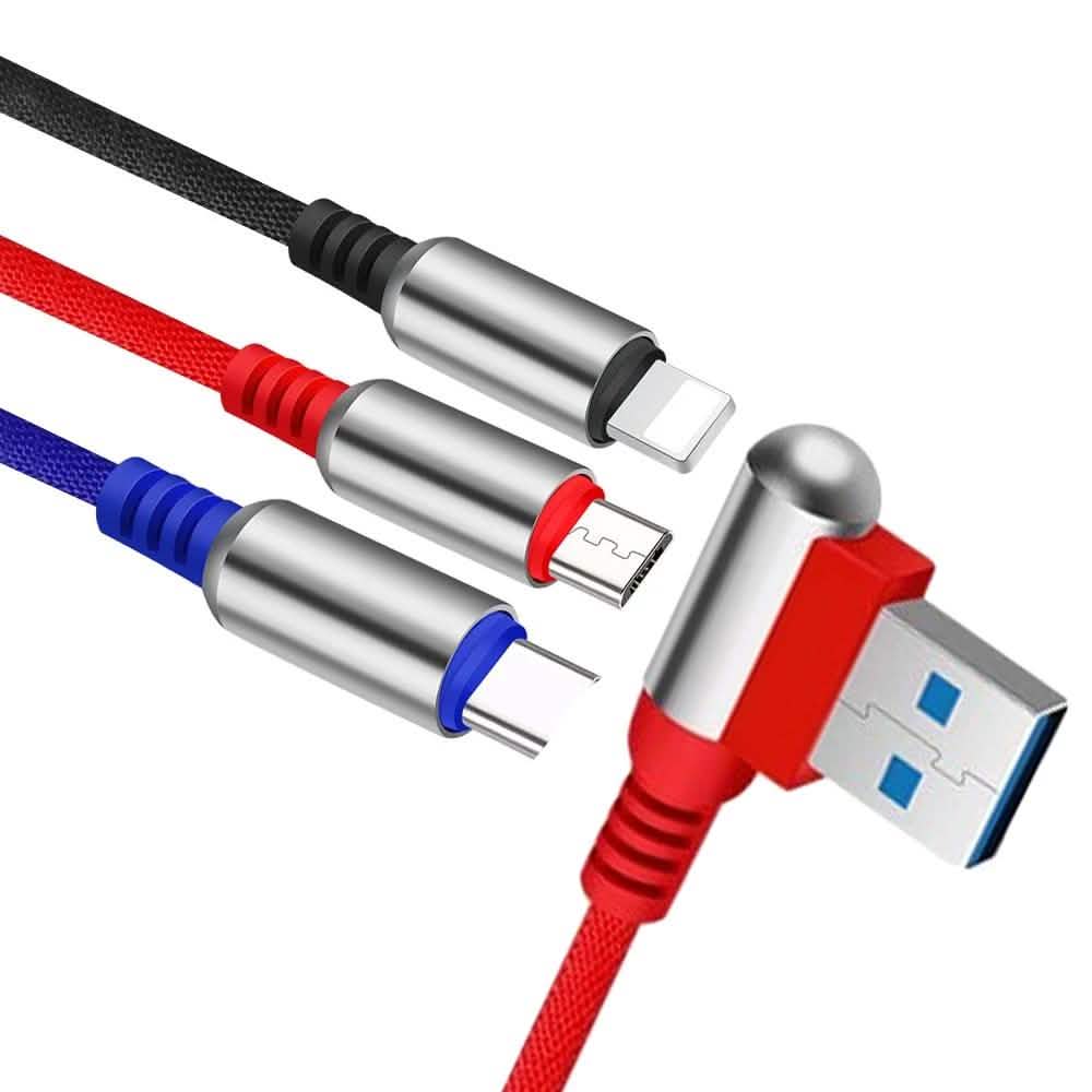 3-In-1 Charging Cable USB to Micro USB + Type C + Lightning Charging Cable Fast Charging DailySale