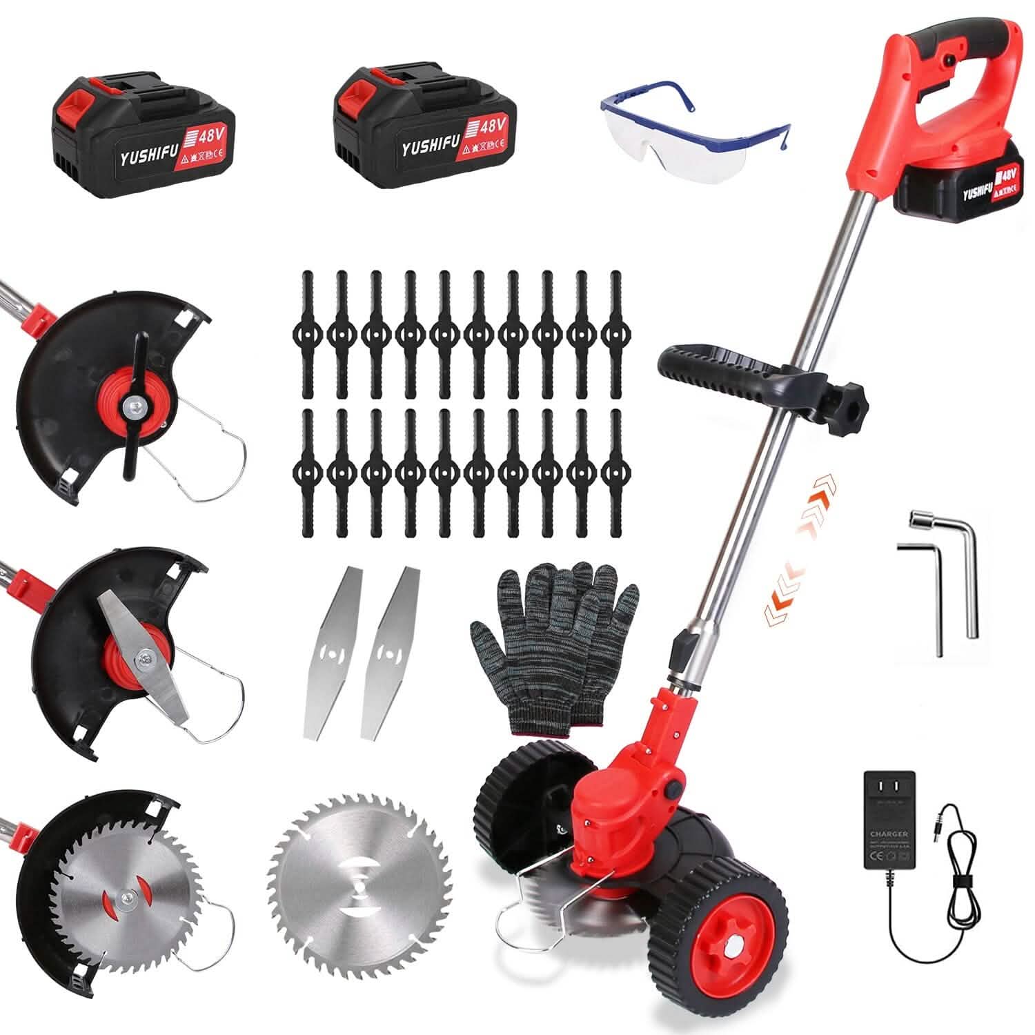 3-in-1 Electric Cordless Grass Wacker Battery Powered Grass Trimmer with Wheels Adjustable Head with 2-Pieces 2500mAh Batteries DailySale