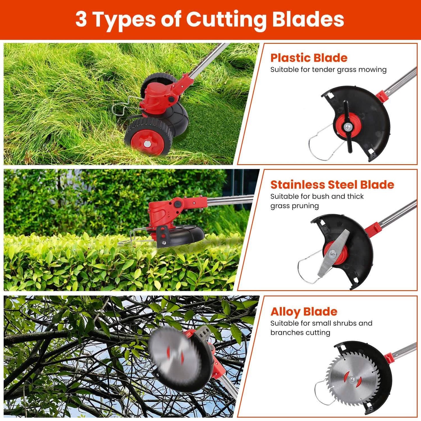 3-in-1 Electric Cordless Grass Wacker Battery Powered Grass Trimmer with Wheels Adjustable Head with 2-Pieces 2500mAh Batteries DailySale