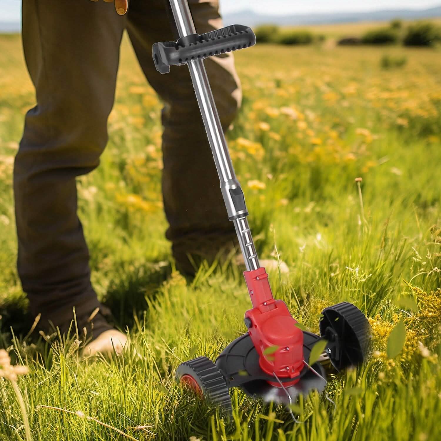 3-in-1 Electric Cordless Grass Wacker Battery Powered Grass Trimmer with Wheels Adjustable Head with 2-Pieces 2500mAh Batteries DailySale