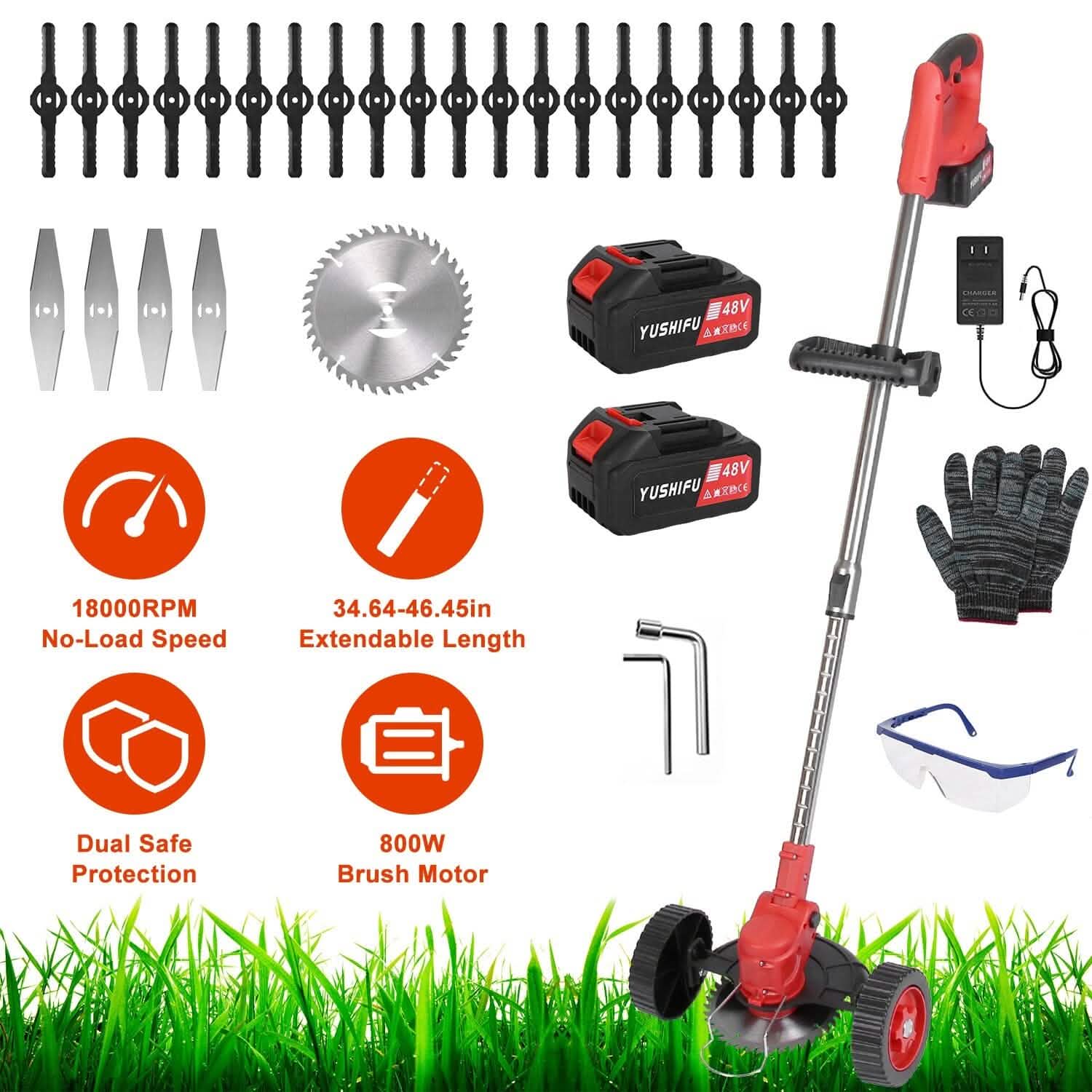 3-in-1 Electric Cordless Grass Wacker Battery Powered Grass Trimmer with Wheels Adjustable Head with 2-Pieces 2500mAh Batteries DailySale