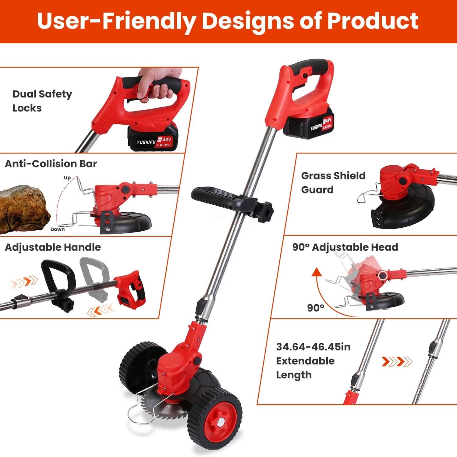 3-in-1 Electric Cordless Grass Wacker Battery Powered Grass Trimmer with Wheels Adjustable Head with 2-Pieces 2500mAh Batteries DailySale