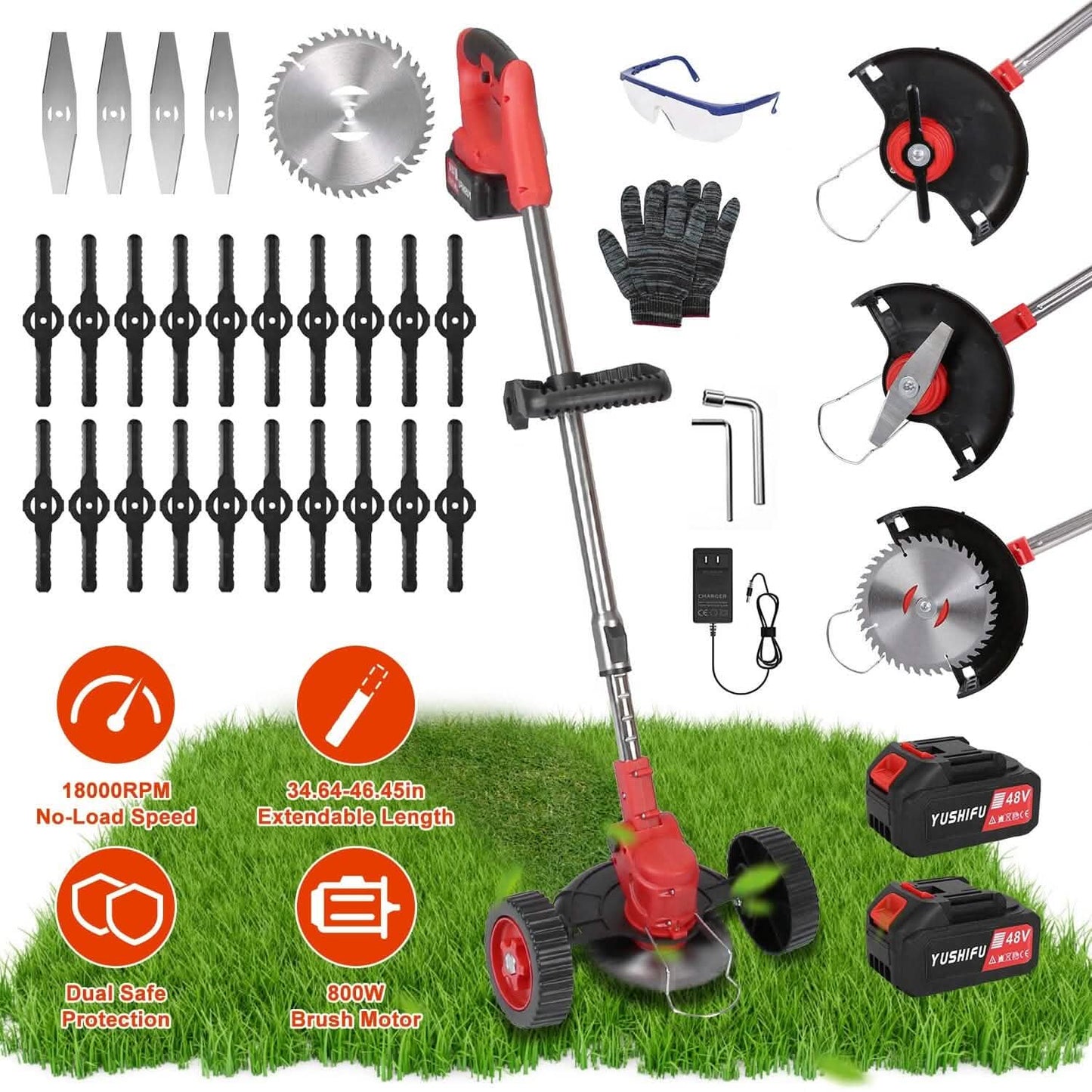 3-in-1 Electric Cordless Grass Wacker Battery Powered Grass Trimmer with Wheels Adjustable Head with 2-Pieces 2500mAh Batteries DailySale