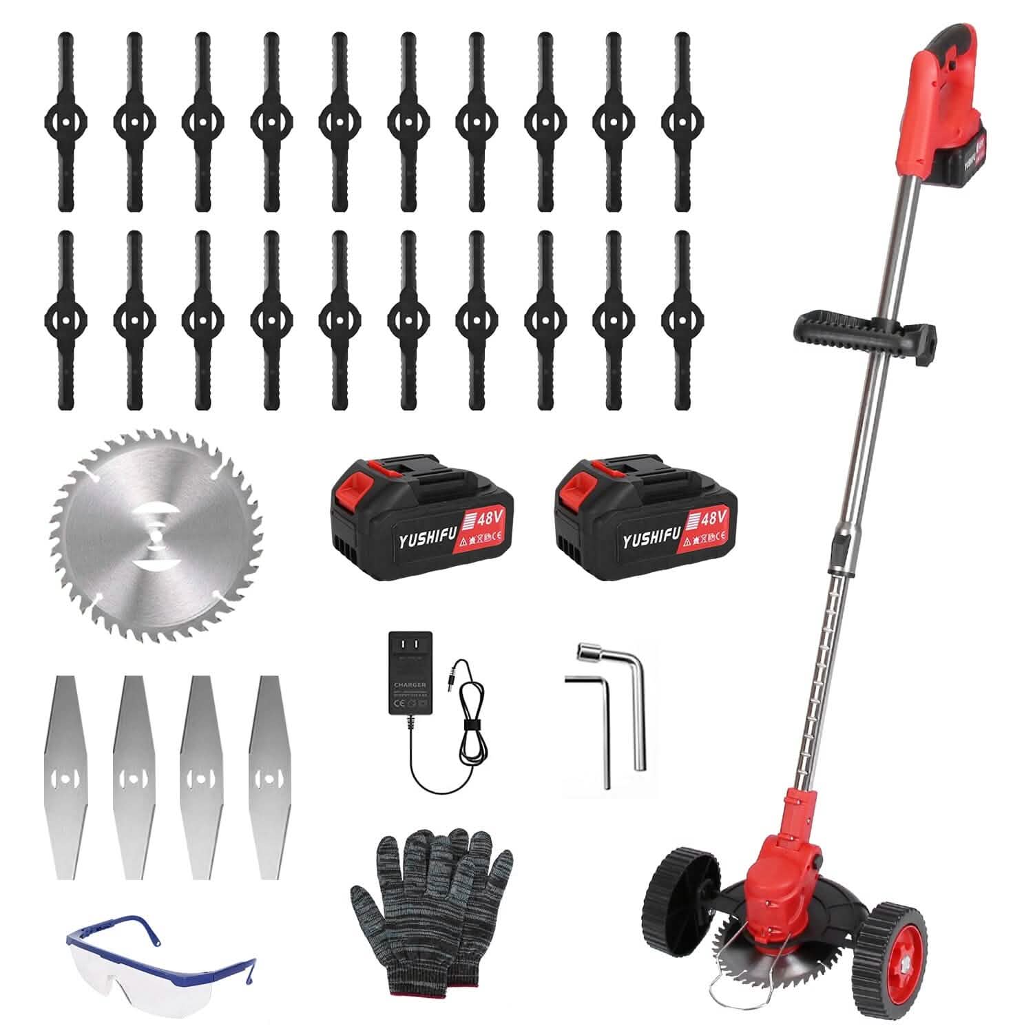 3-in-1 Electric Cordless Grass Wacker Battery Powered Grass Trimmer with Wheels Adjustable Head with 2-Pieces 2500mAh Batteries DailySale