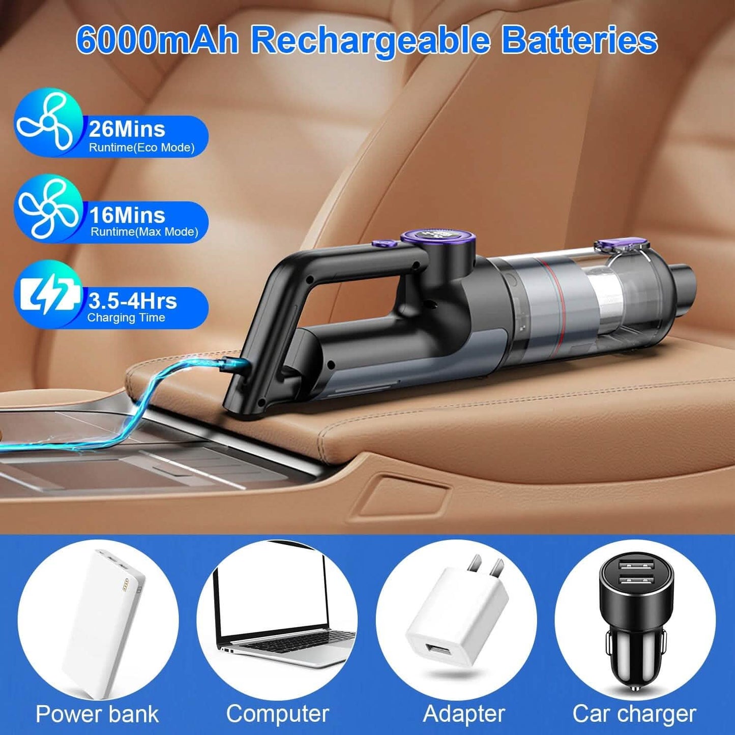 3-in-1 Handheld Cordless Car Vacuum Cleaner DailySale