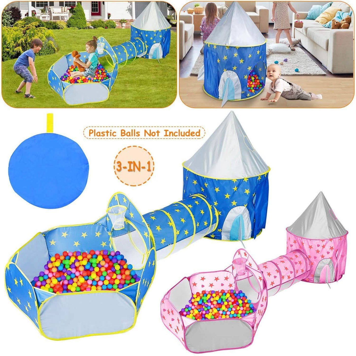 3-in-1 Kids Play Tent Ball Pit Set DailySale