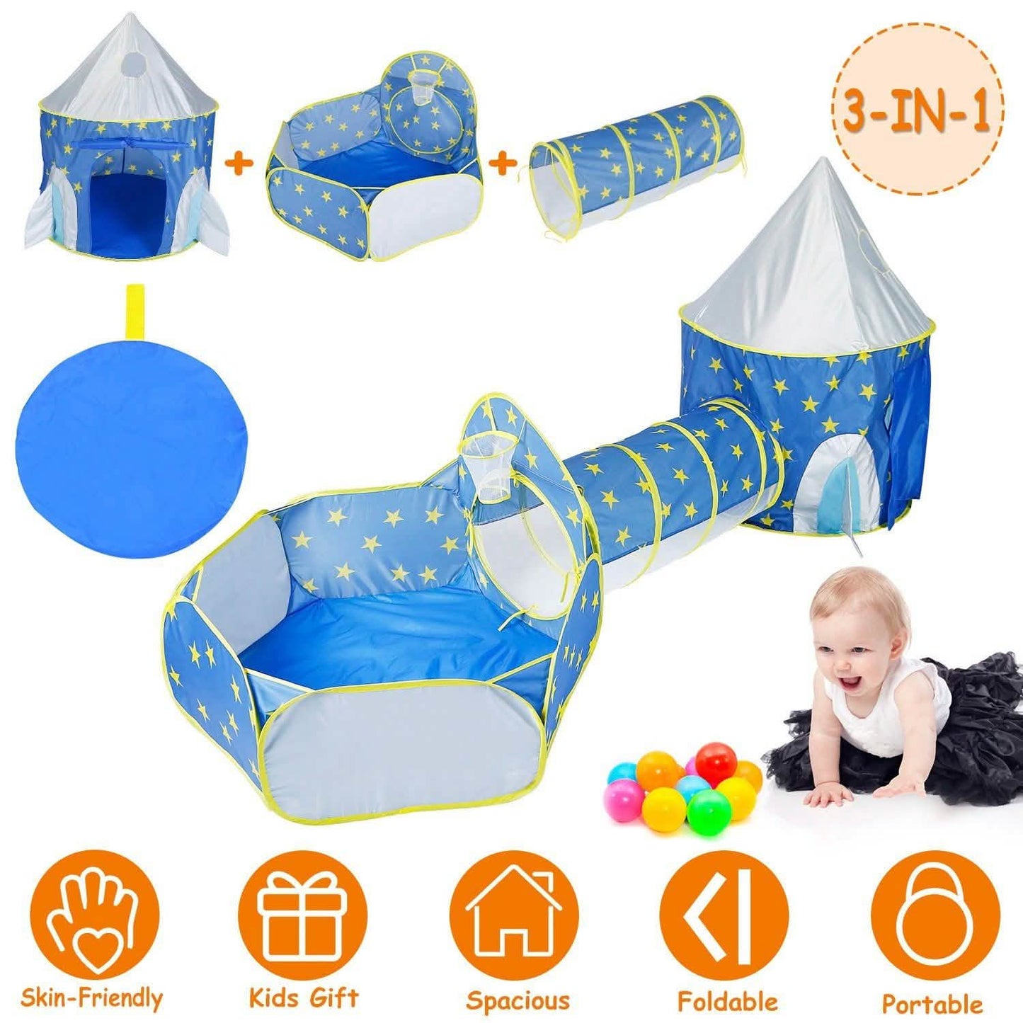 3-in-1 Kids Play Tent Ball Pit Set DailySale