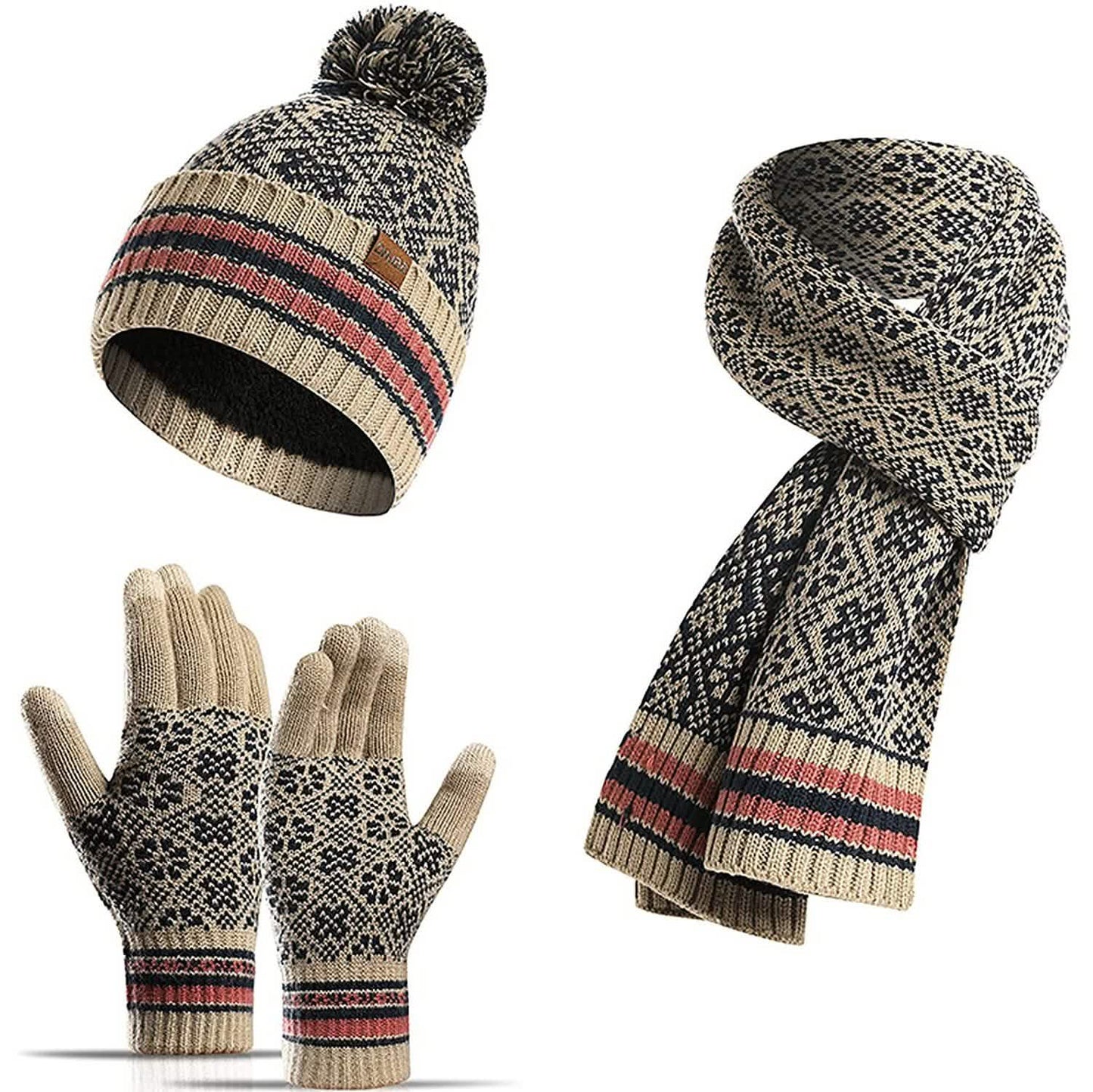 3-in-1 Soft Warm Thick Cable Knitted Beanie Hat Scarf and Gloves Winter Set DailySale