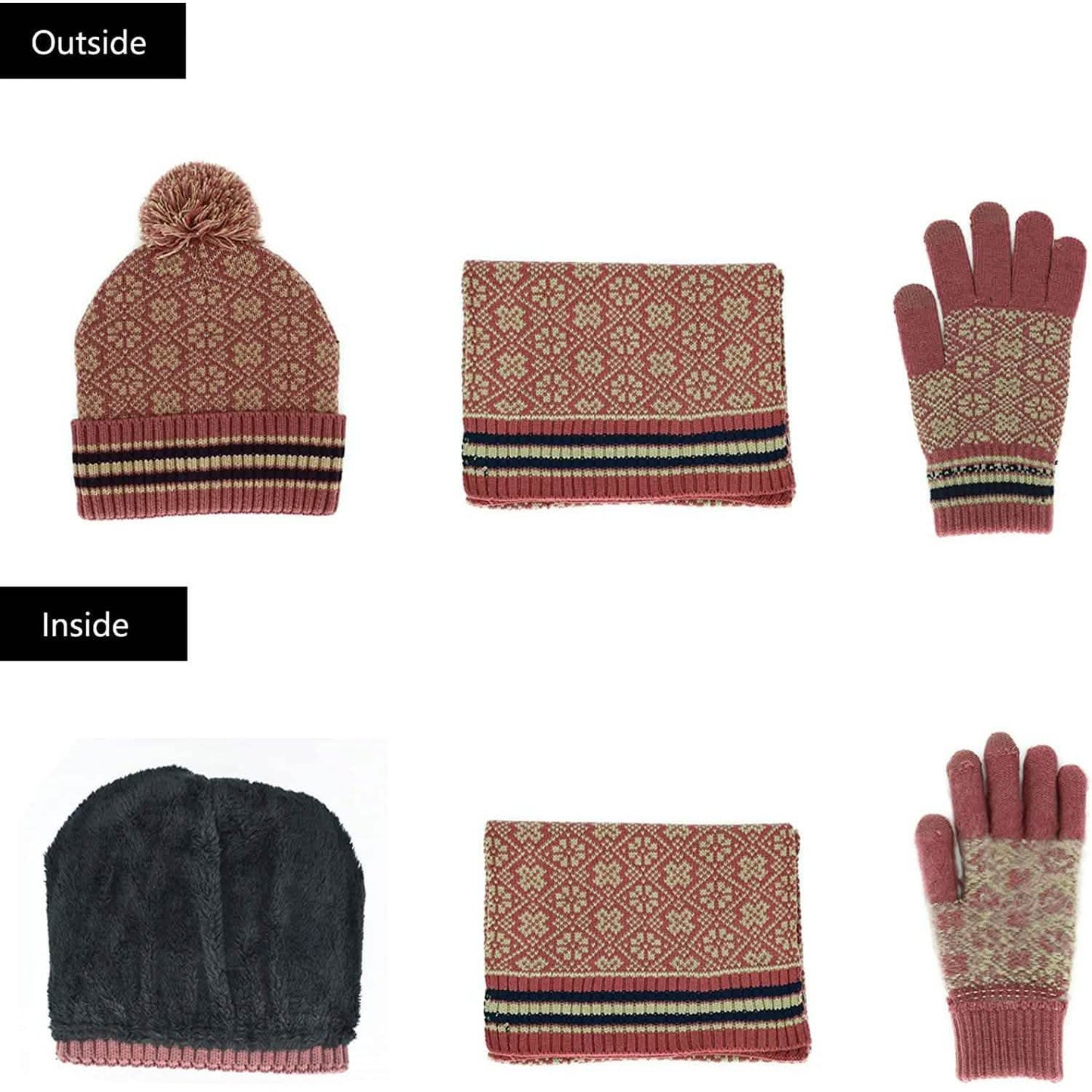 3-in-1 Soft Warm Thick Cable Knitted Beanie Hat Scarf and Gloves Winter Set DailySale