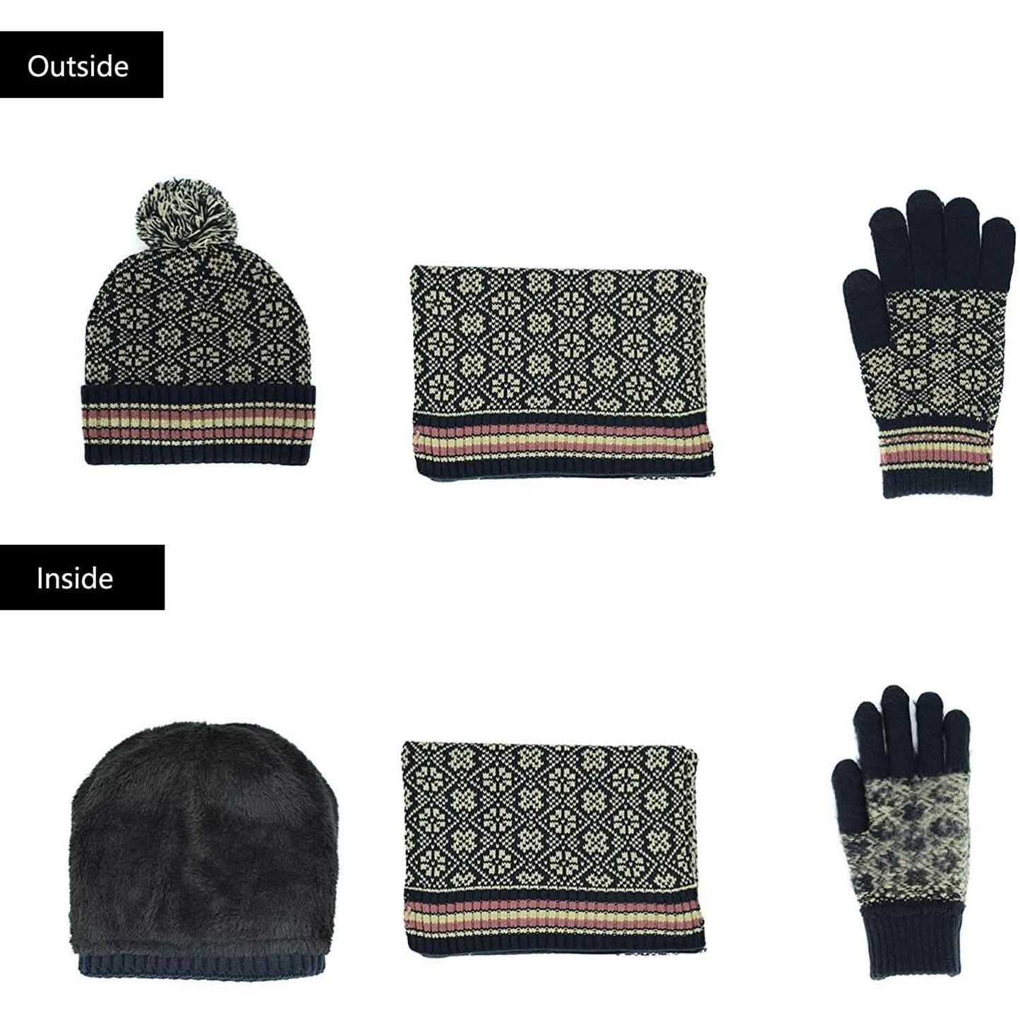 3-in-1 Soft Warm Thick Cable Knitted Beanie Hat Scarf and Gloves Winter Set DailySale