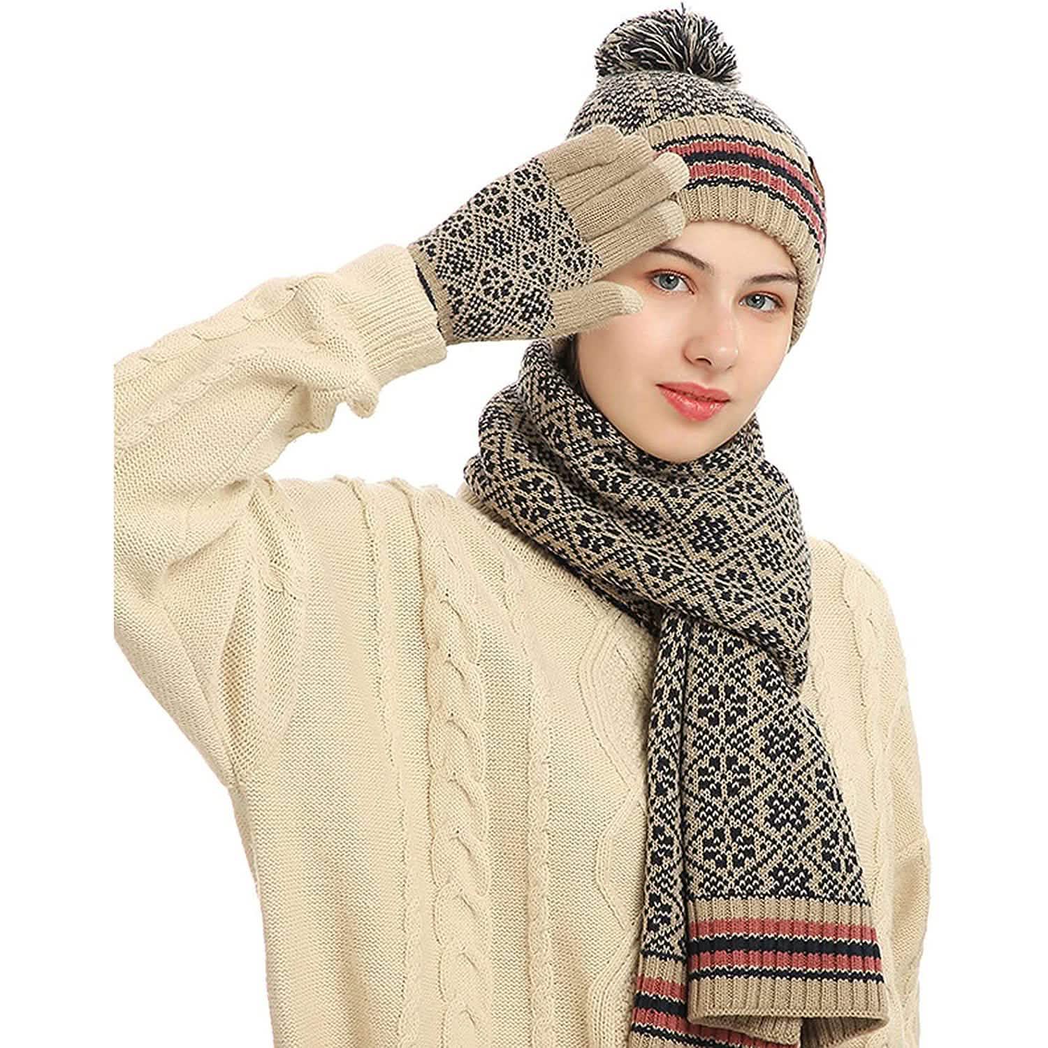 3-in-1 Soft Warm Thick Cable Knitted Beanie Hat Scarf and Gloves Winter Set DailySale